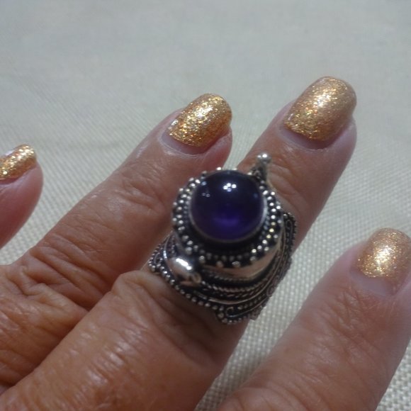 Whimsical "AMETHYST POISON BOX" Handmade Sterling Ring Size 8 #23B - Picture 1 of 4
